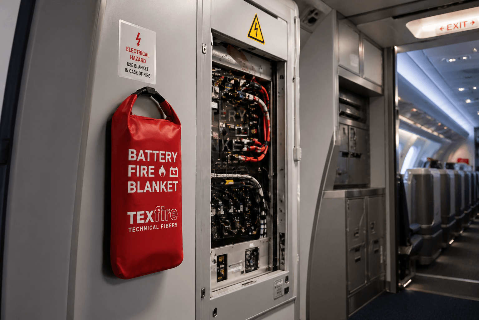 Manta ignífuga de emergencia Battery Fire Blanket en avión